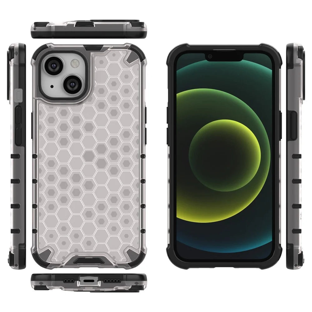 Phone Case for iPhone 14 6.1 inch, Honeycomb Textured TPU + PC Anti-fall Protection Cover - Grey - 6