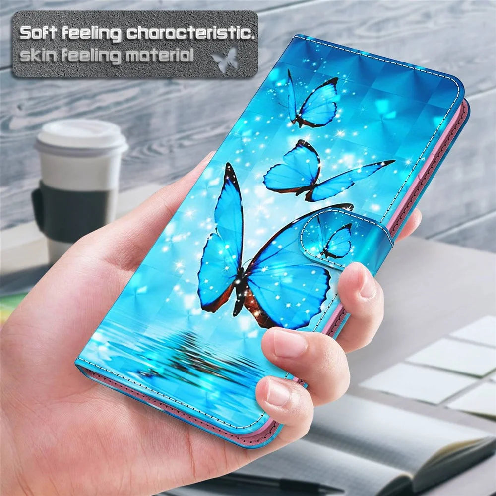 For iPhone 14 Pro Max 6.7 inch Shockproof PU Leather Phone Case Stand 3D Pattern Printed Magnet Closure Wallet Phone Cover with Strap - Blue Butterflies - 4