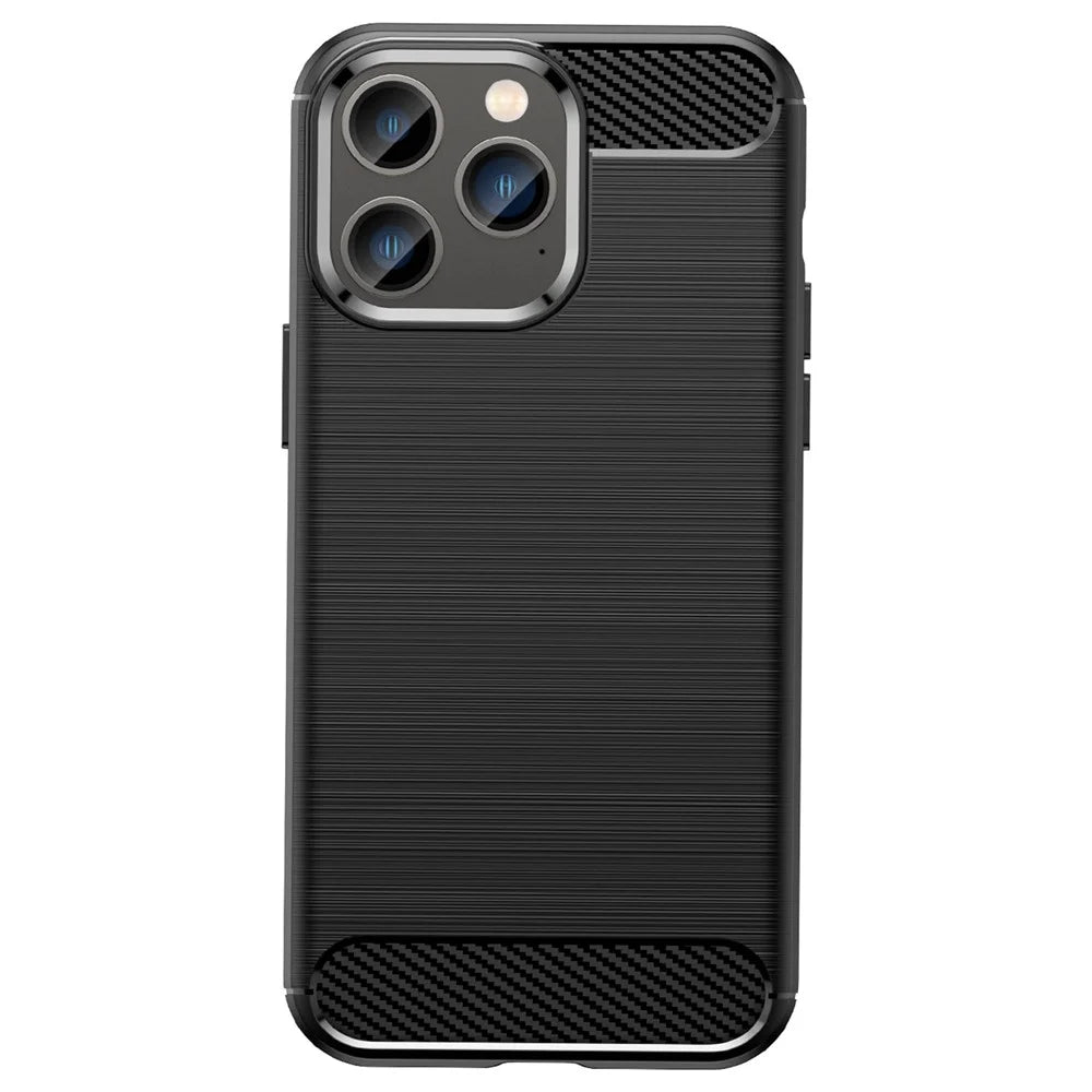 For iPhone 14 Pro Max 6.7 inch Protective Slim Case Brushed Carbon Fiber Texture TPU Case Anti-Drop Mobile Phone Cover - Black - 2
