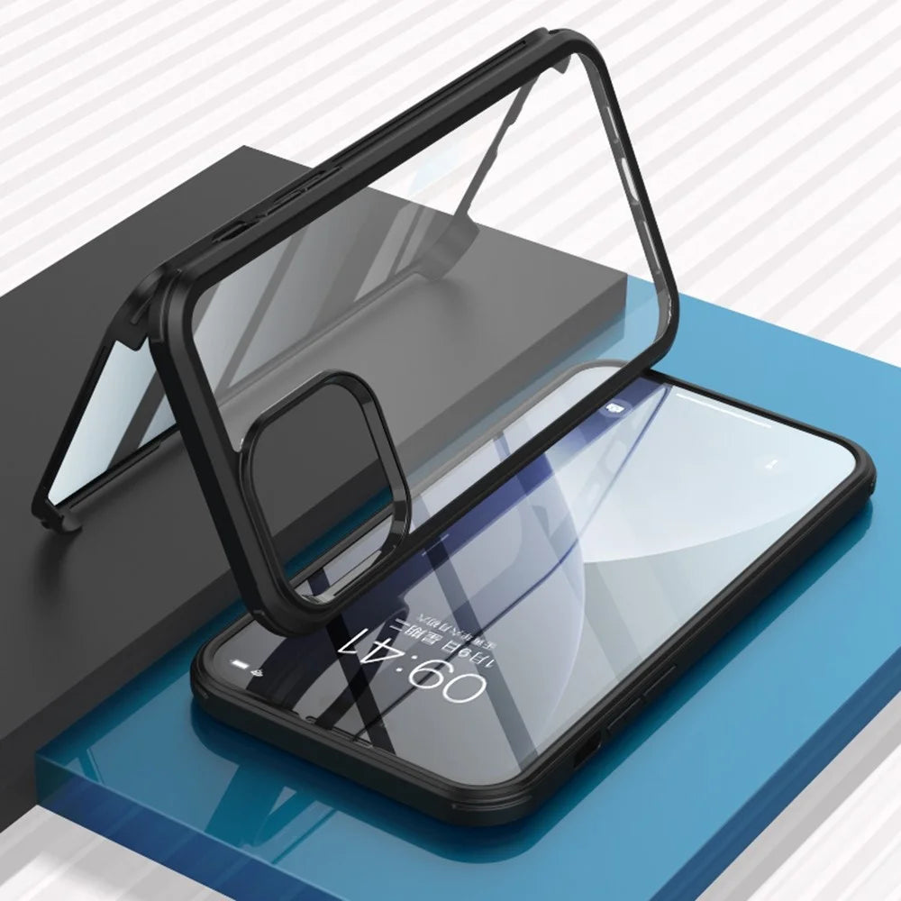 For iPhone 14 Pro Anti-scratch HD Clear Phone Case All-round Protection Detachable 2-in-1 Double-sided Tempered Glass Phone Cover - Black - 2
