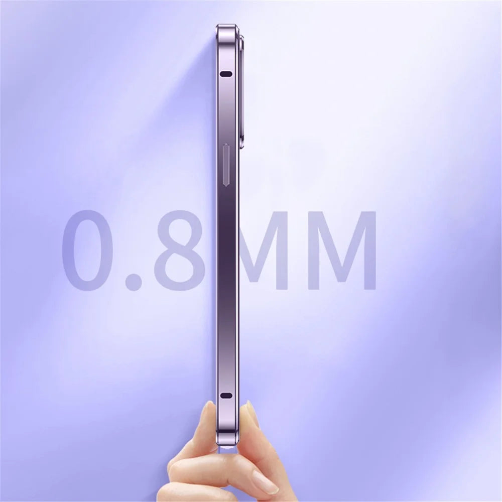 For iPhone 14 Plus Magnetic Phone Case Full Protection Phone Cover Metal + Tempered Glass Shockproof Case with Self-Locking Buckle - Purple - 4
