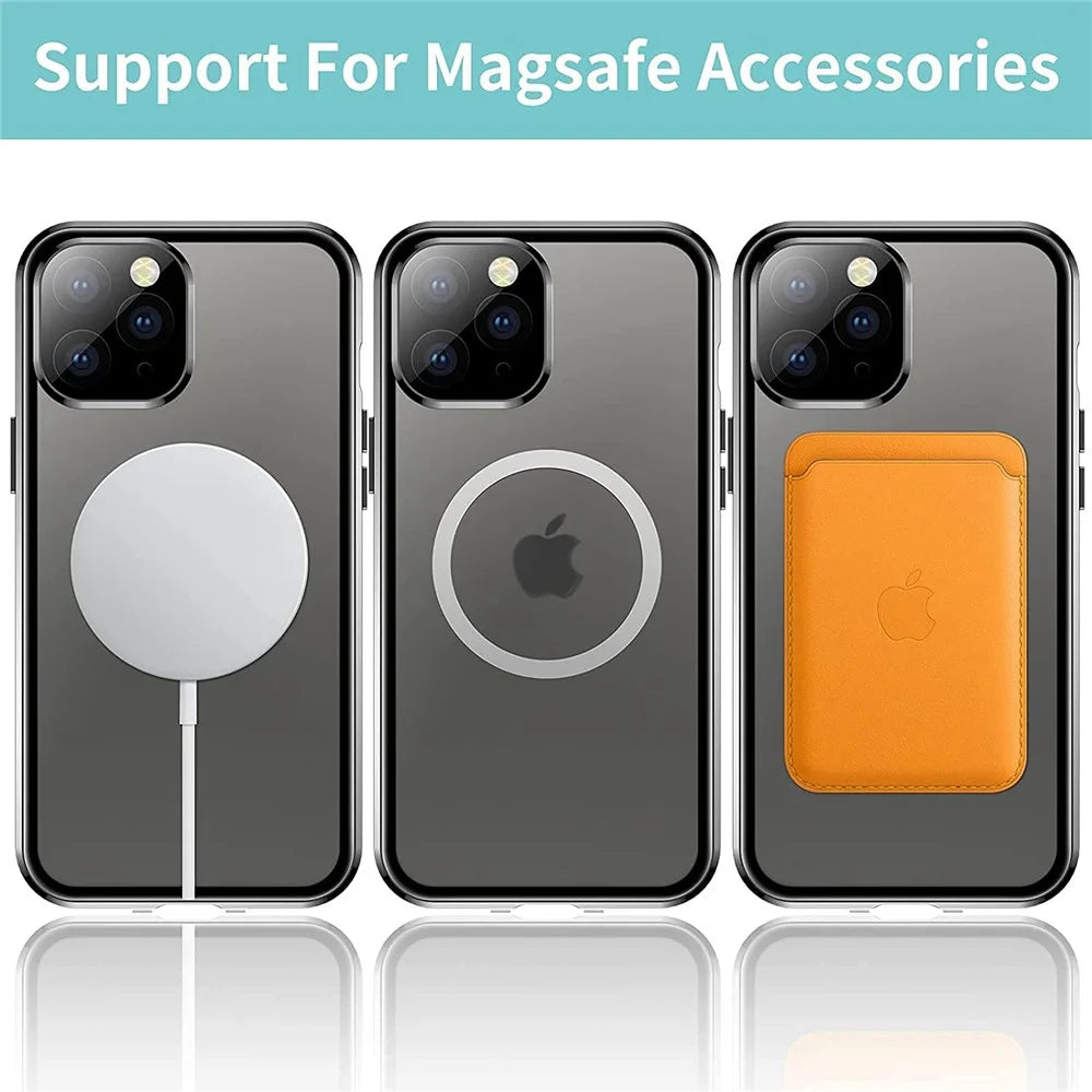 Shockproof Magnetic Case for iPhone 12 Pro 6.1 inch Matte Hard PC + Metal + Tempered Glass Phone Cover Anti-Fall Phone Case with Magnetic Lock - Gold - 2