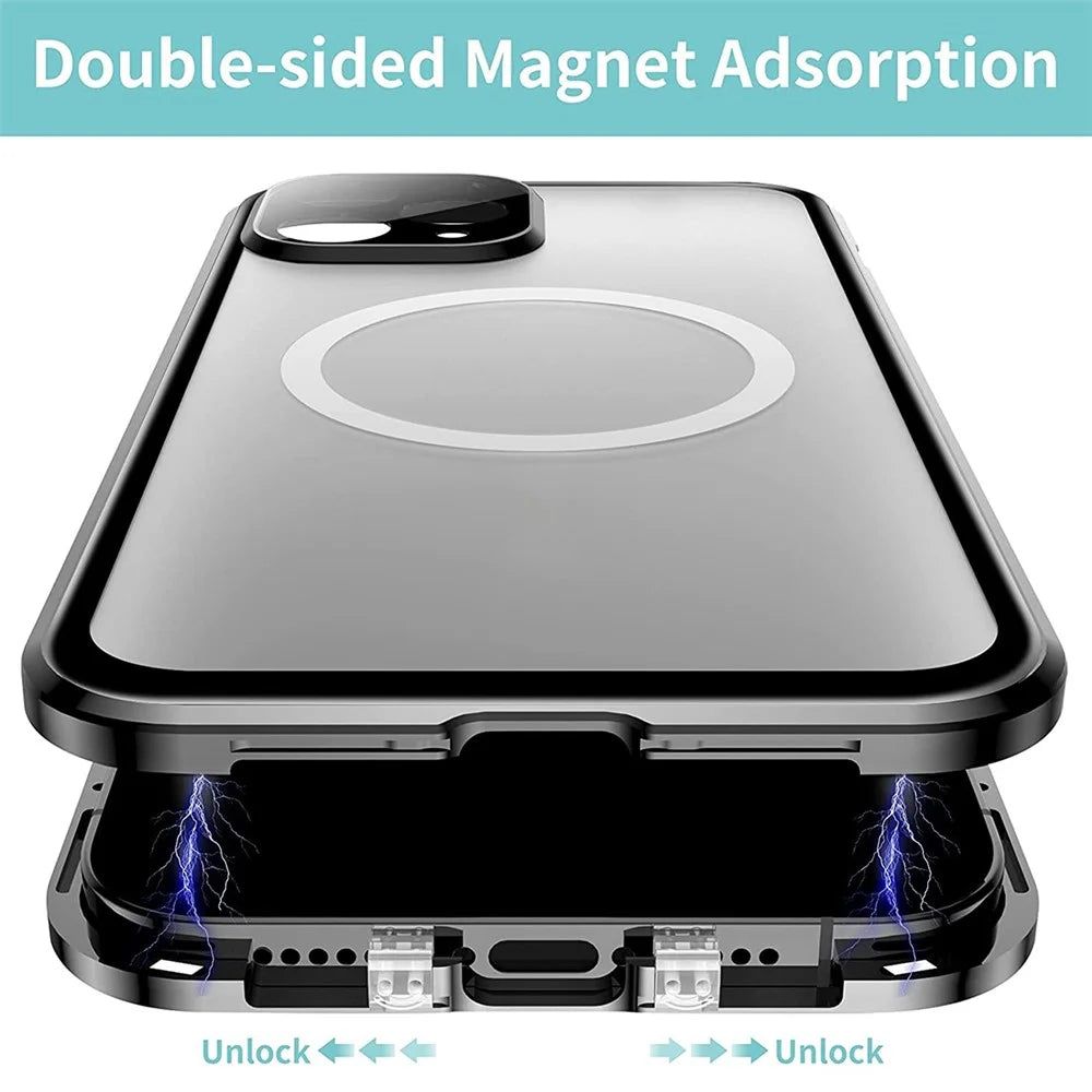 Shockproof Magnetic Case for iPhone 12 Pro 6.1 inch Matte Hard PC + Metal + Tempered Glass Phone Cover Anti-Fall Phone Case with Magnetic Lock - Gold - 3