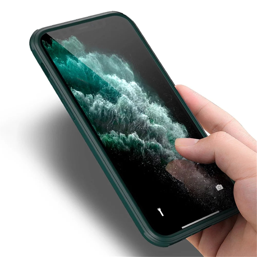 For iPhone XR Full Body Protection Clear Case Double Side Tempered Glass + Silicone Frame Phone Cover - Midnight Green - 3