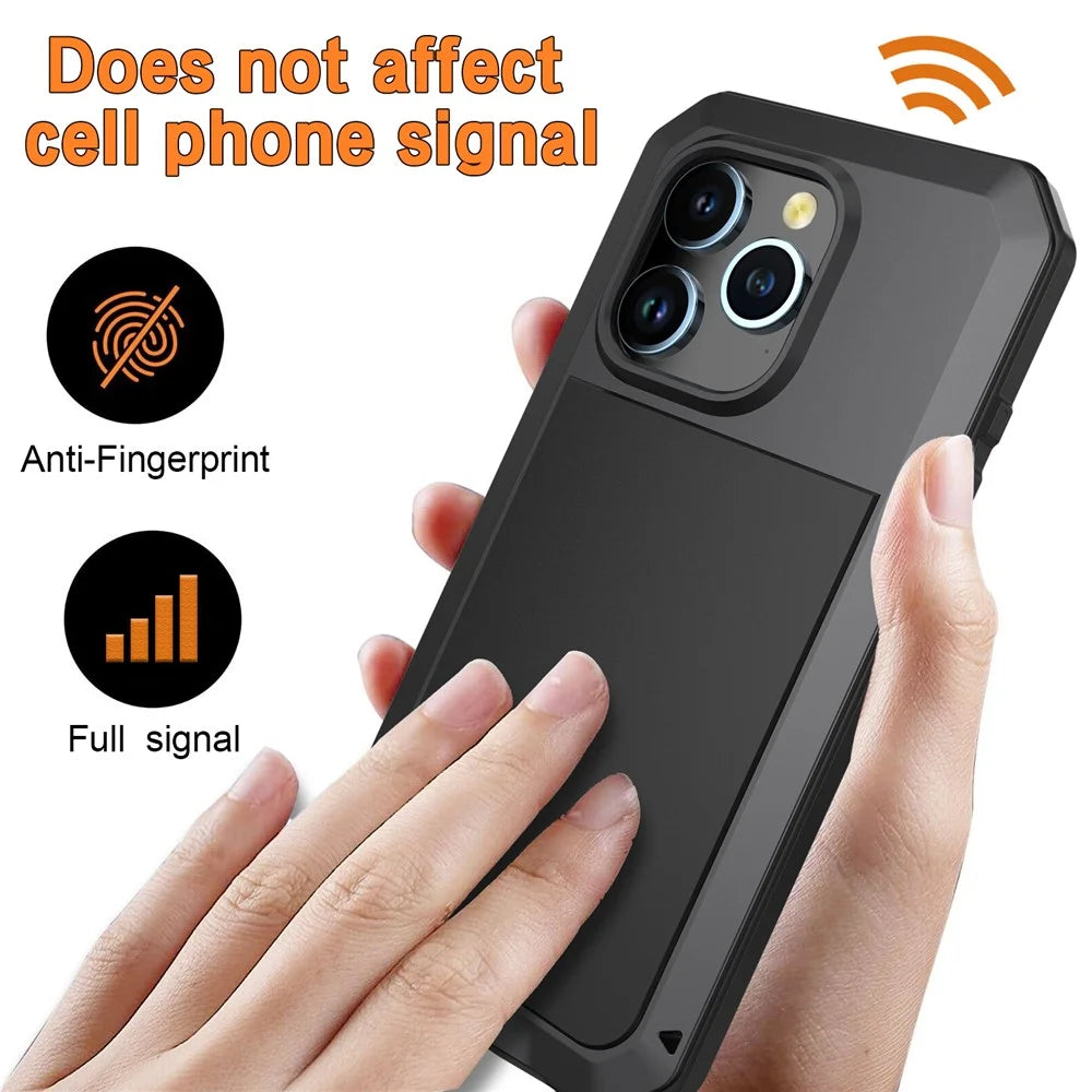 For iPhone 15 Pro Silicone+PC+Metal Phone Case Full Protection Cover with Tempered Glass Film - Black - 5