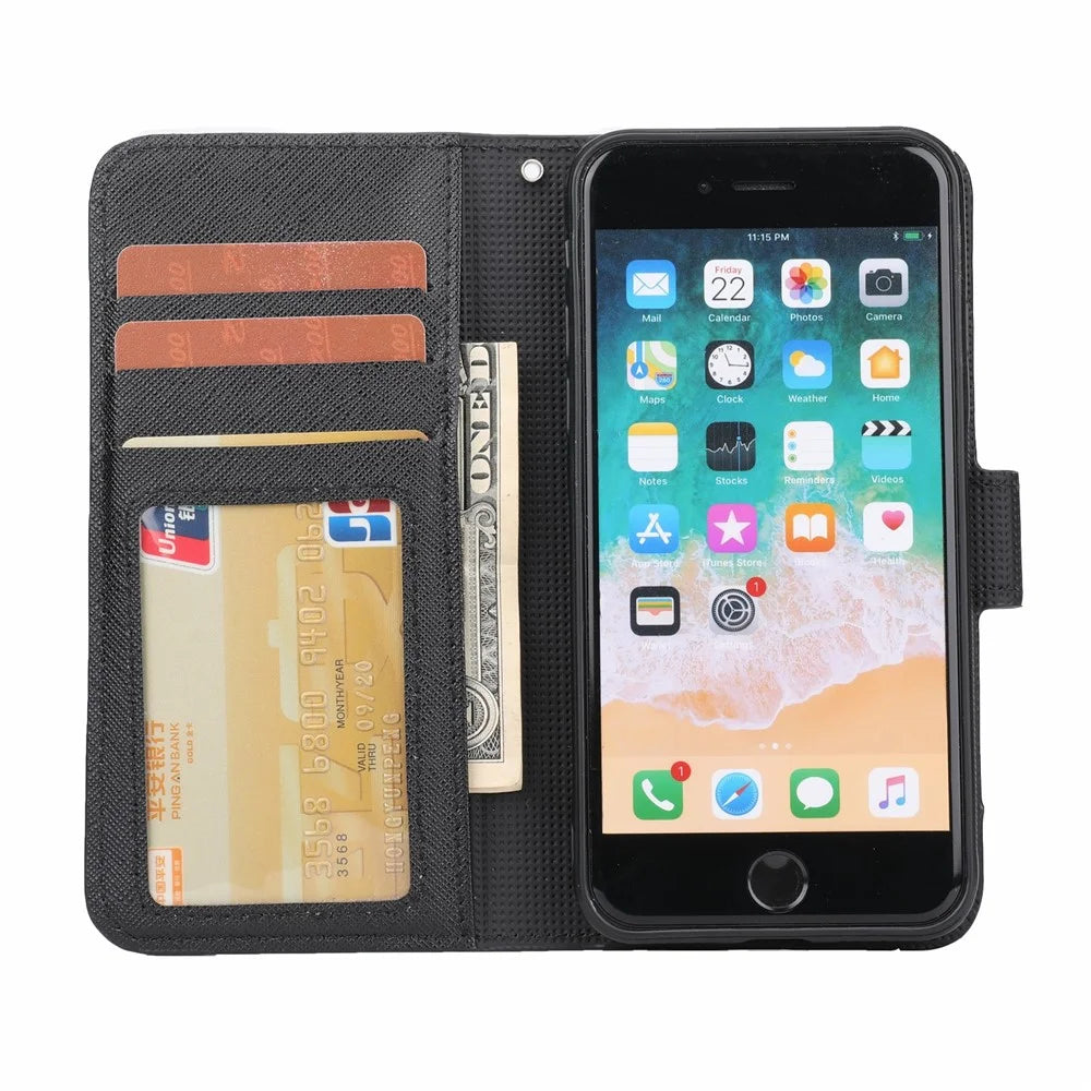 For iPhone 7/8/SE (2020)/SE (2022) Cross Texture Leather Cover + Detachable TPU Back Phone Flip Case - Black - 4