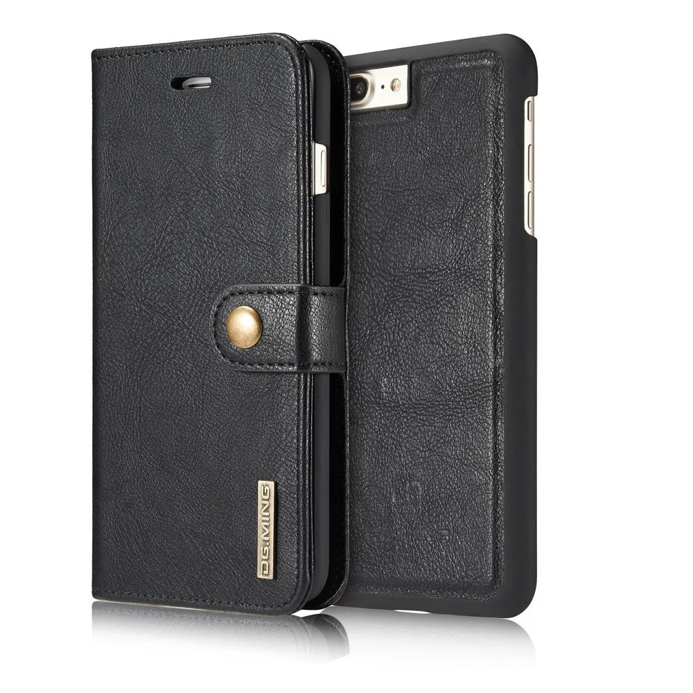 DG.MING For iPhone 7 Plus Anti-scratch Split Leather Wallet Case and Detachable PC Cover - Black - 2