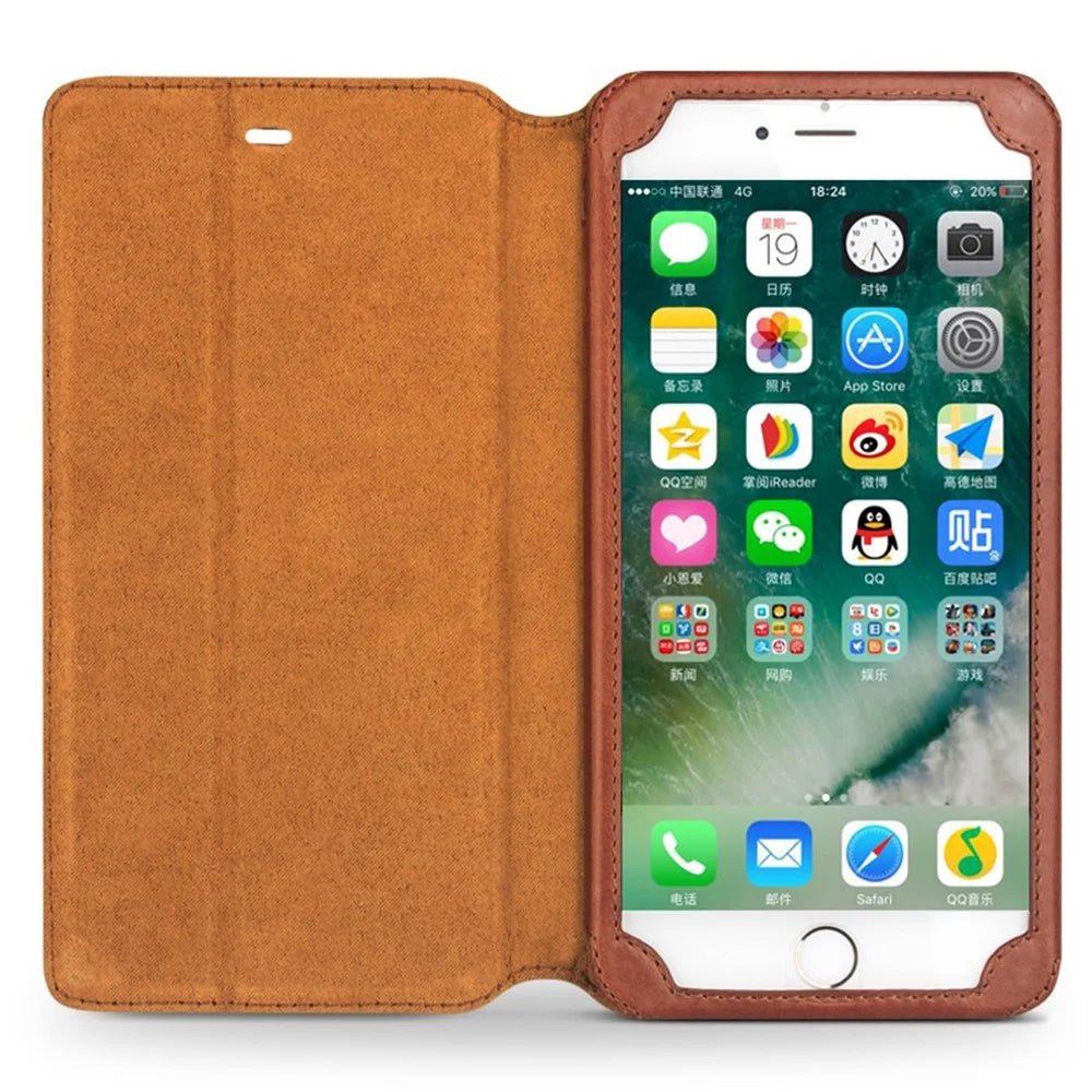 QIALINO for iPhone 8 Plus / 7 Plus Retro Folio Cowhide Leather Phone Shell with Card Slots - Brown - 2