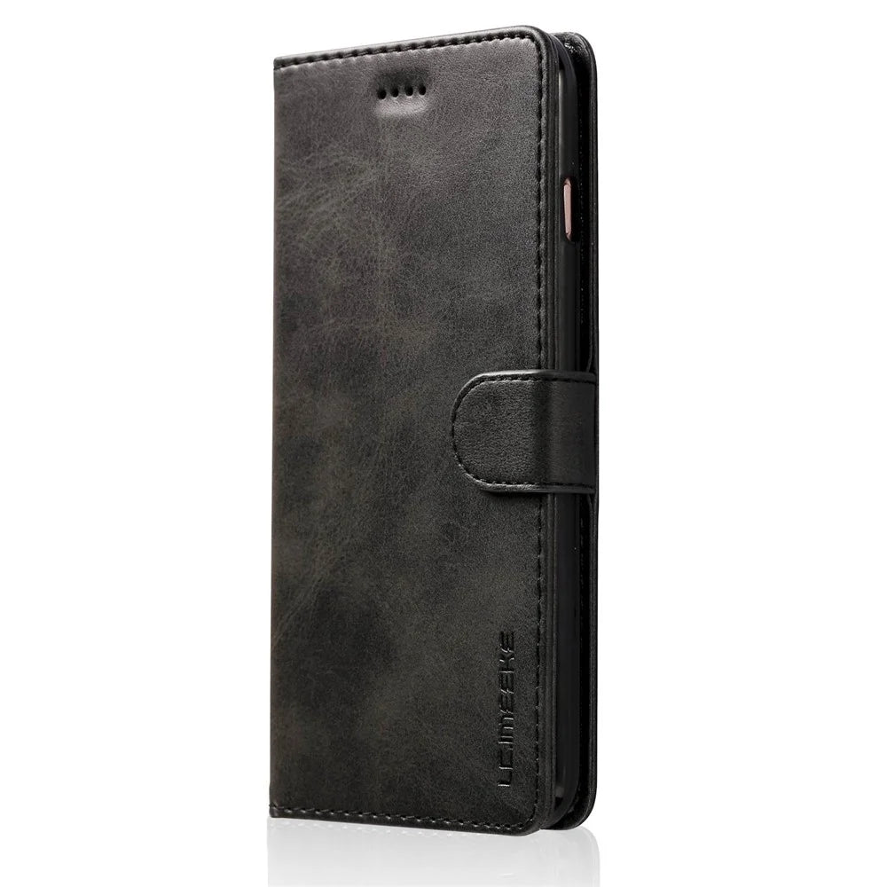 LC.IMEEKE Leather Wallet Stand Cover for iPhone 8 Plus / 7 Plus 5.5 inch Textured PU Leather Cell Phone Accessory - Black - 2
