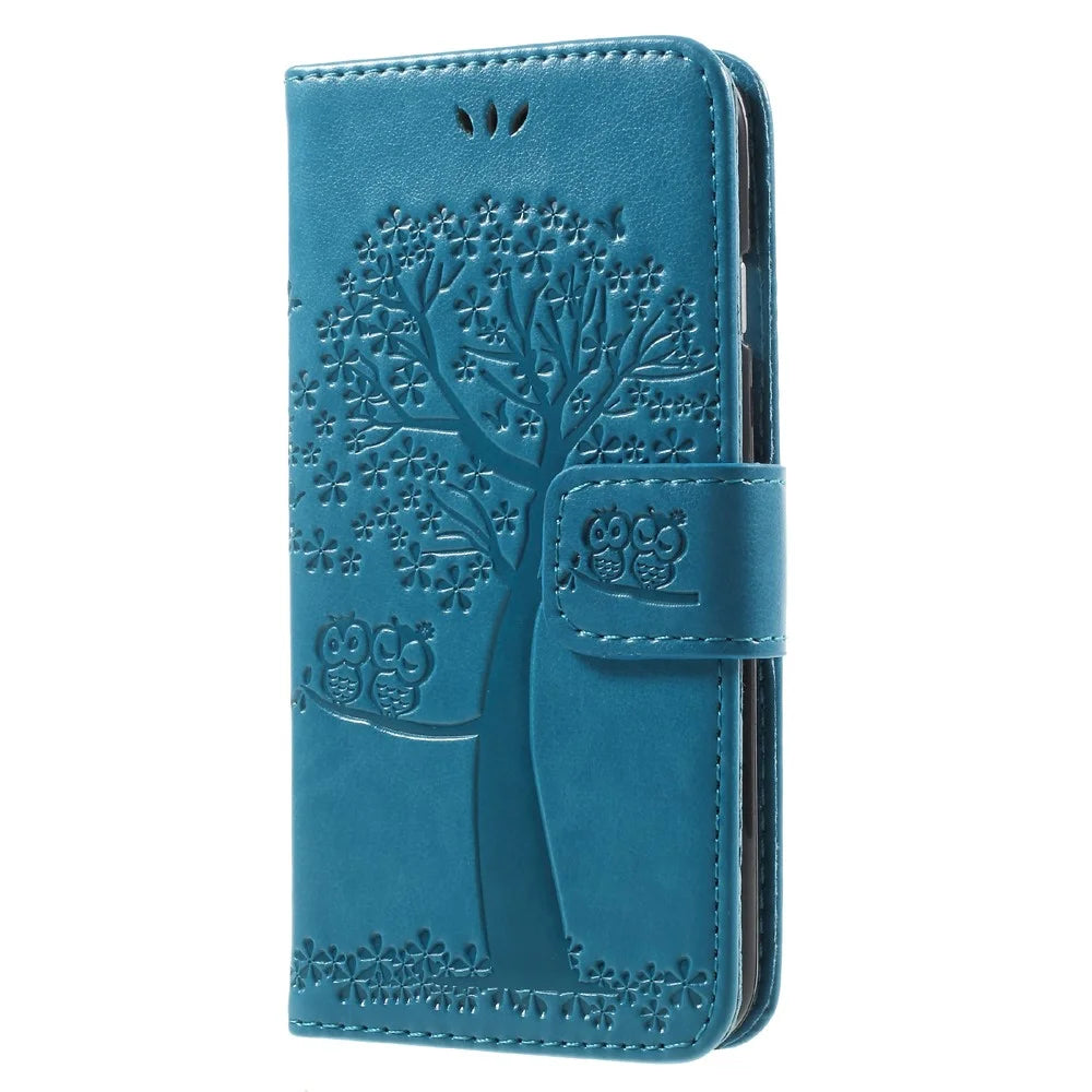 Imprint Tree Owl Magnetic Wallet PU Leather Stand Mobile Phone Cover for iPhone 7/8/SE (2020)/SE (2022) - Blue - 3