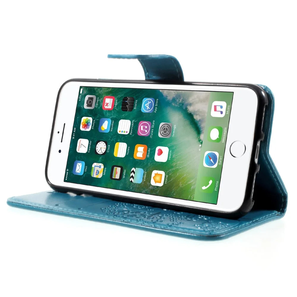 Imprint Tree Owl Magnetic Wallet PU Leather Stand Mobile Phone Cover for iPhone 7/8/SE (2020)/SE (2022) - Blue - 4
