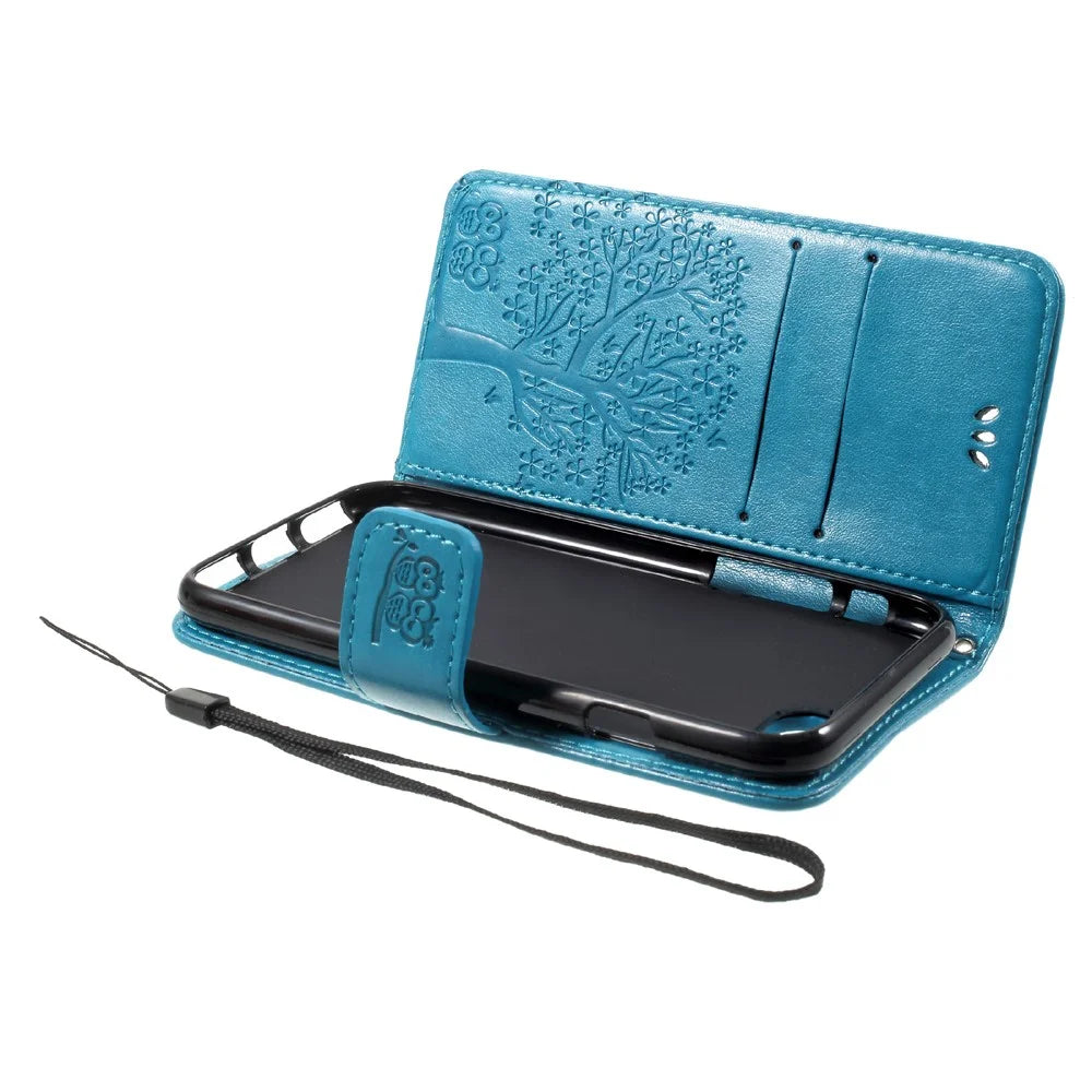 Imprint Tree Owl Magnetic Wallet PU Leather Stand Mobile Phone Cover for iPhone 7/8/SE (2020)/SE (2022) - Blue - 6