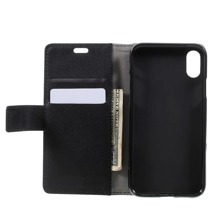 For iPhone XS / X/10 5.8 inch Leather Stand Wallet Mobile Phone Case - Black - 5