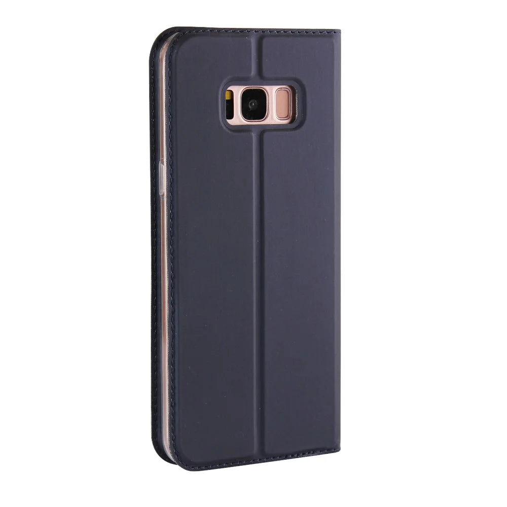 Magnetic Card Holder Stand Leather Mobile Case for Samsung Galaxy S8 Plus G955 - Dark Blue - 2