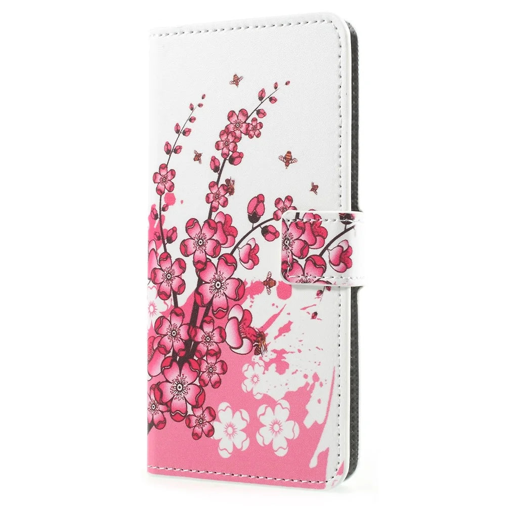 Pattern Printing PU Leather Magnetic Wallet Protective Phone Shell with Stand for Samsung Galaxy A8 (2018) - Peach Flower - 2