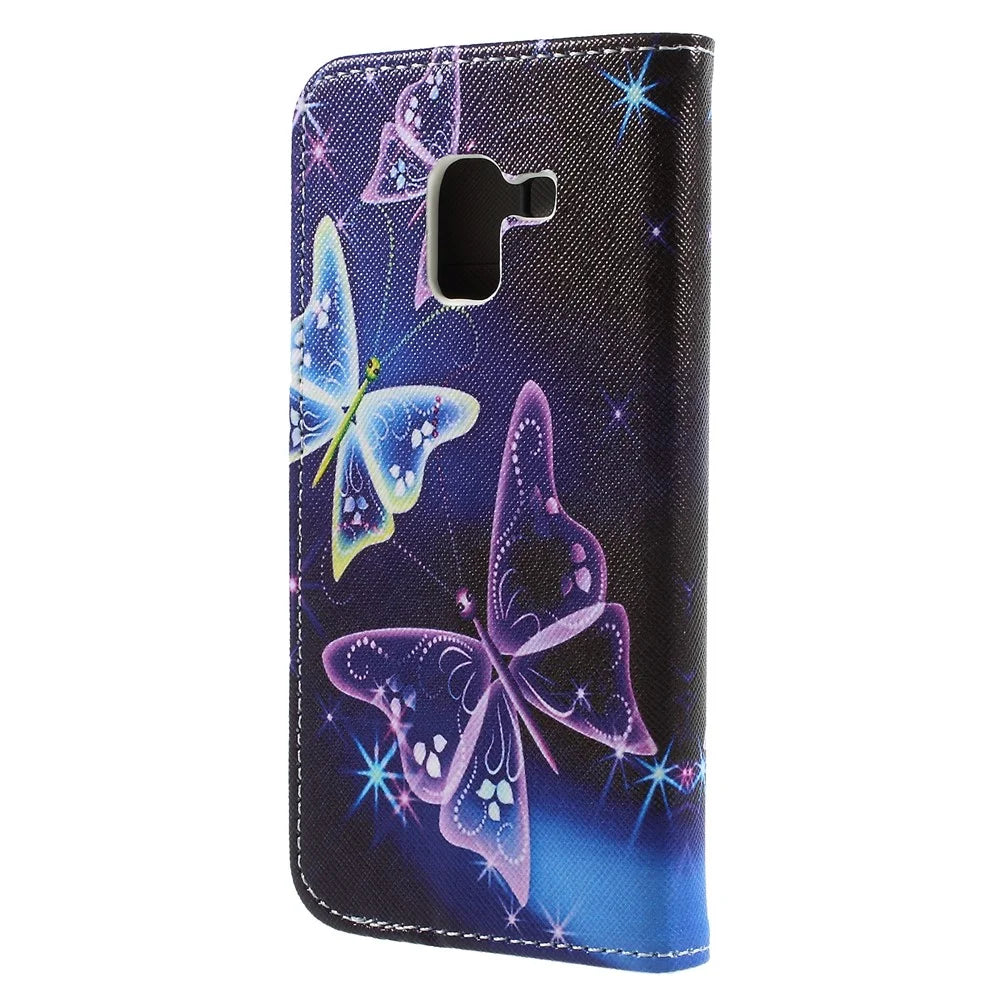 Pattern Printing Cross Texture Stand Wallet Leather Cover for Samsung Galaxy A8 (2018) - Crystal Butterfly - 2