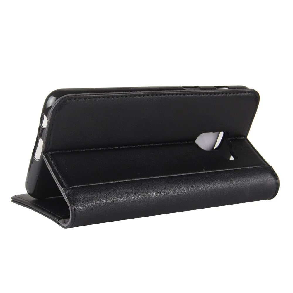 Genuine Leather Wallet Stand Phone Cover for Samsung Galaxy A8 (2018) Cell Phone Leather Shell - Black - 6