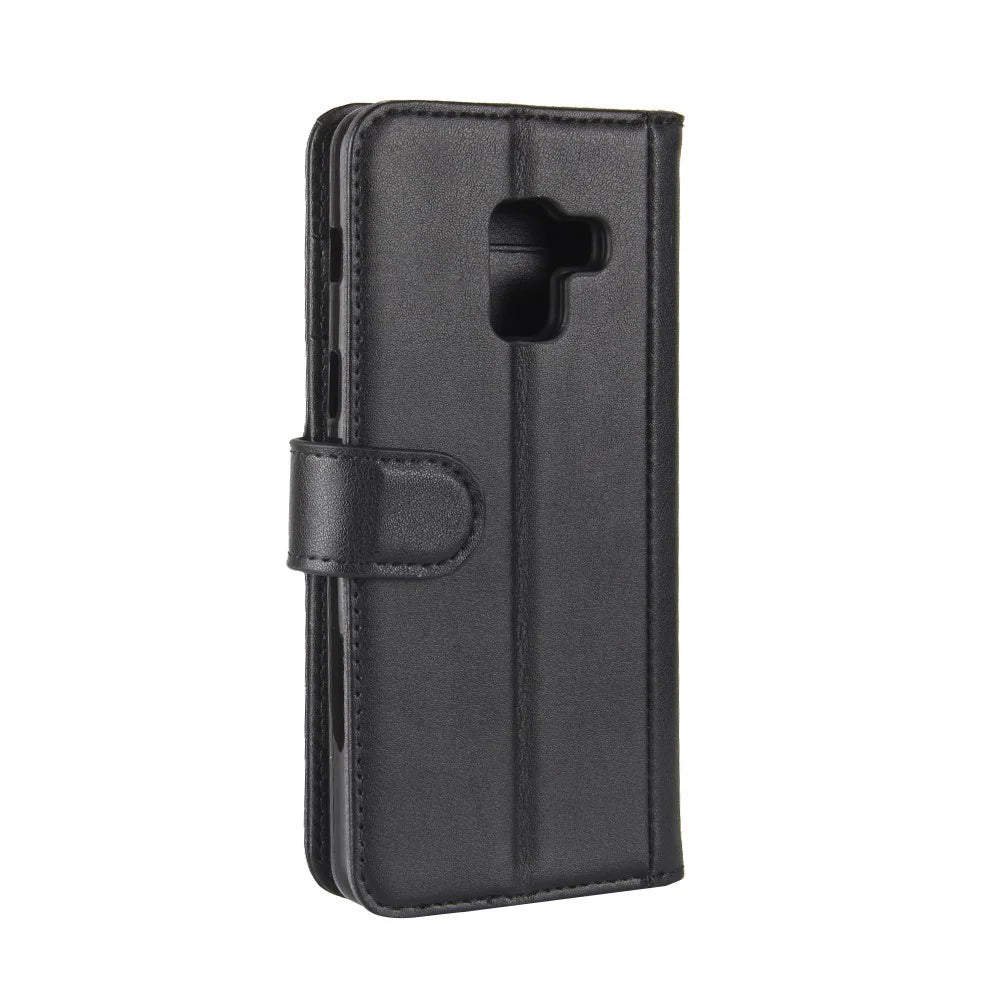 Genuine Leather Wallet Stand Phone Cover for Samsung Galaxy A8 (2018) Cell Phone Leather Shell - Black - 7