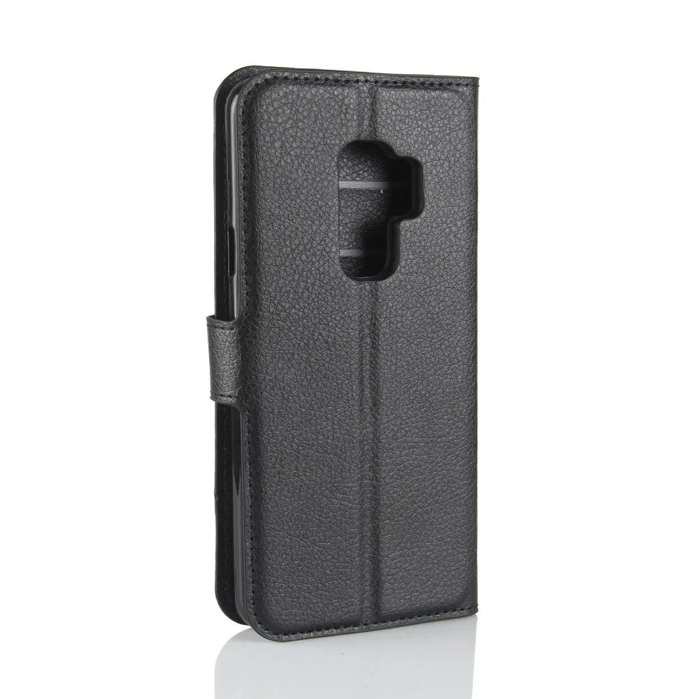 Litchi Skin Magnetic Leather Stand Cover for Samsung Galaxy S9+ G965 Wallet Design Phone Case - Black - 6
