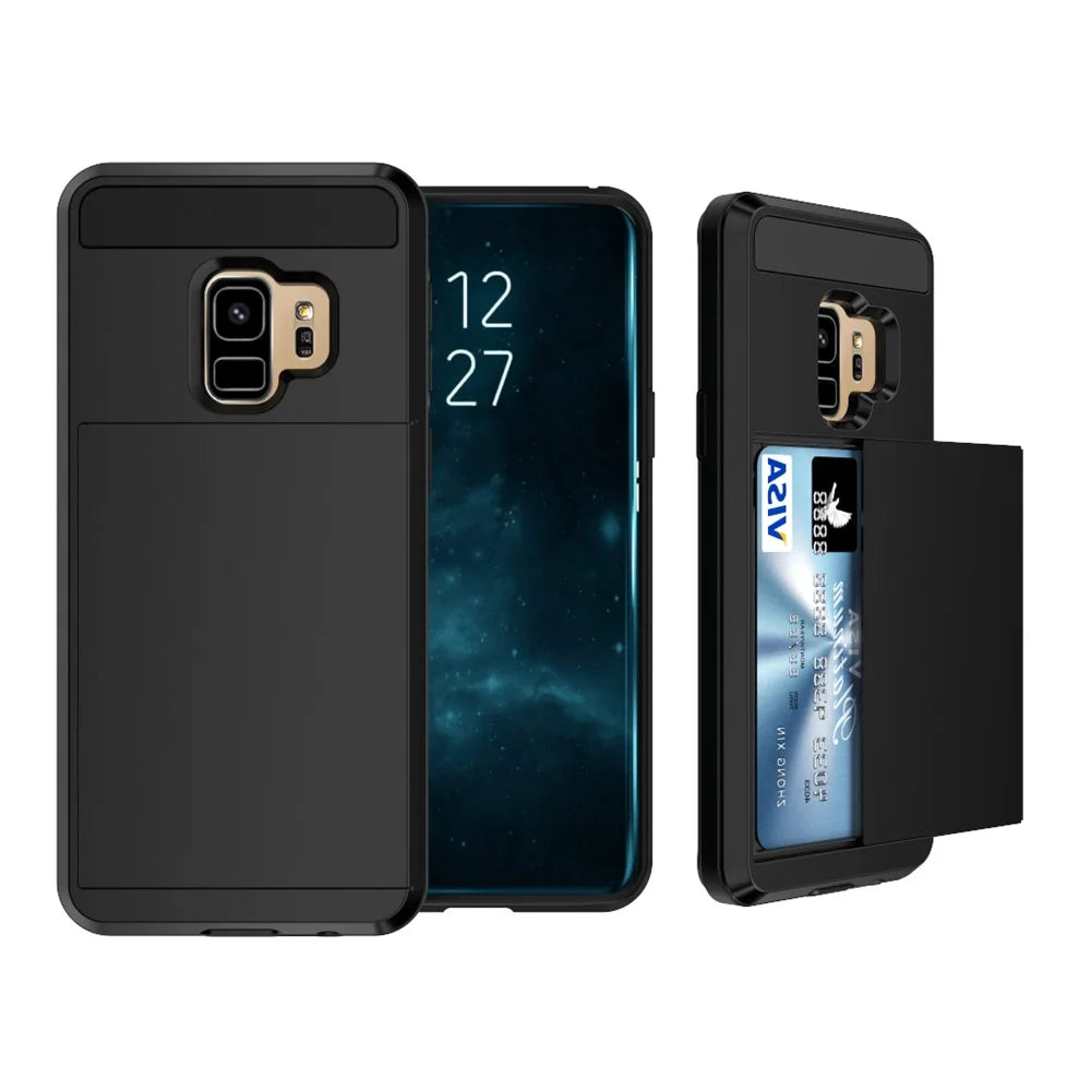 Sliding Card Holder PC + TPU Hybrid Case for Samsung Galaxy S9 G960 - Black - 1