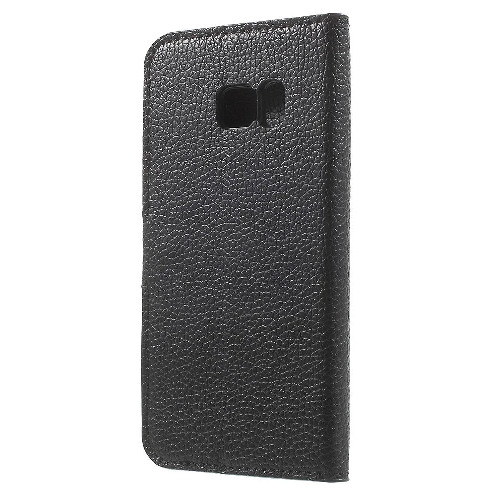 Litchi Wallet Stand Leather Case for Samsung Galaxy S7 - Black - 2