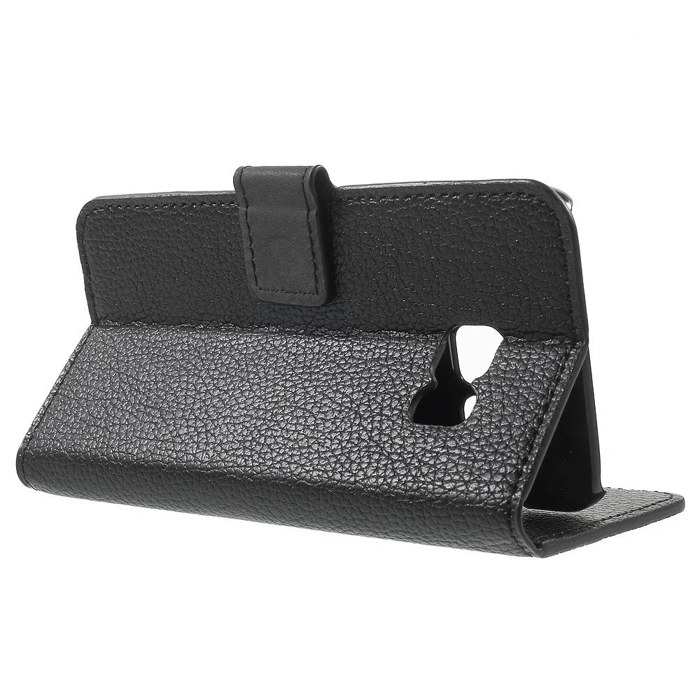 Litchi Wallet Stand Leather Case for Samsung Galaxy S7 - Black - 3
