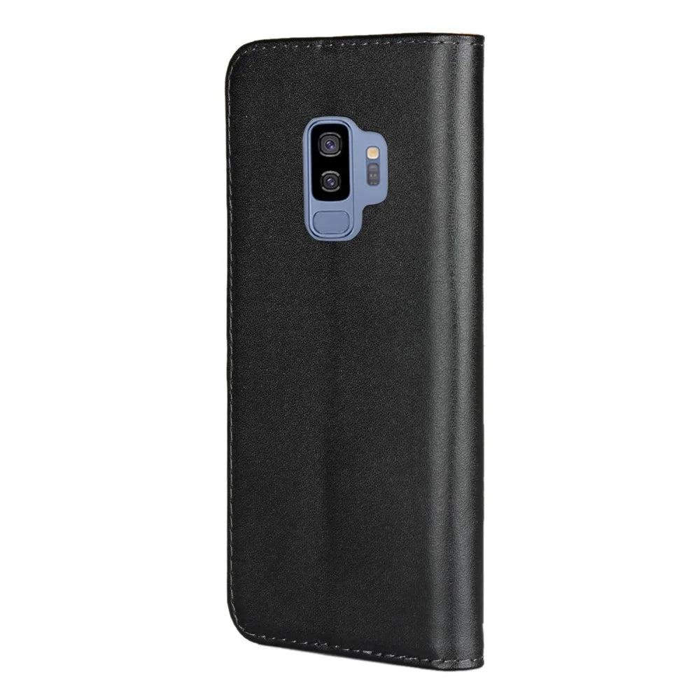 Premium Split Leather Phone Cover Case for Samsung Galaxy S9 G960 with Wallet Stand Functions - Black - 3