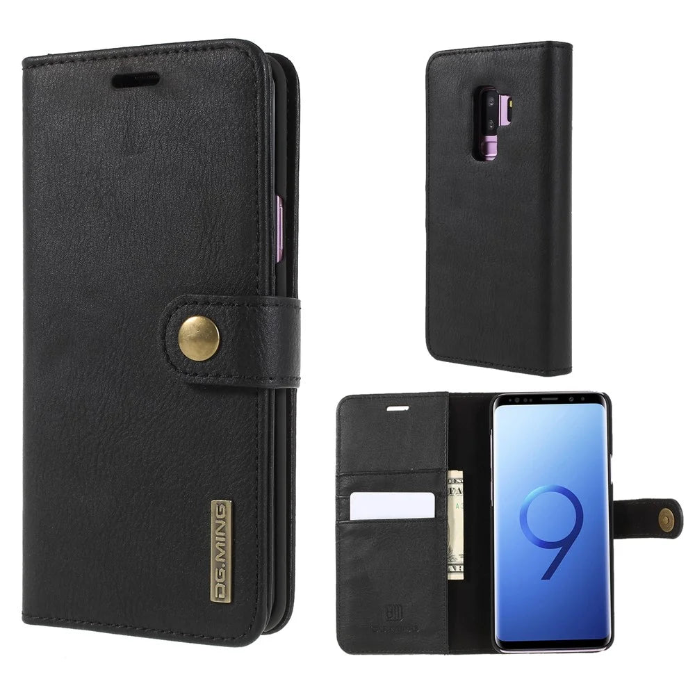 DG.MING For Samsung Galaxy S9+ SM-G965 Protective Phone Case Detachable 2-in-1 Split Leather Flip Cover with Wallet - Black - 1