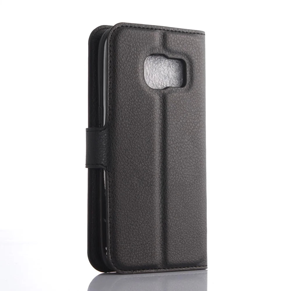 Litchi Texture Wallet Leather Cover Protector for Samsung Galaxy S7 Multiple Colors Cell Phone Accessory - Black - 2