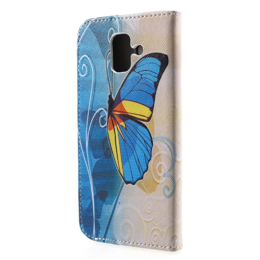 Pattern Printing Cross Texture Leather Wallet Cover for Samsung Galaxy A6 (2018) - Blue Butterfly - 2