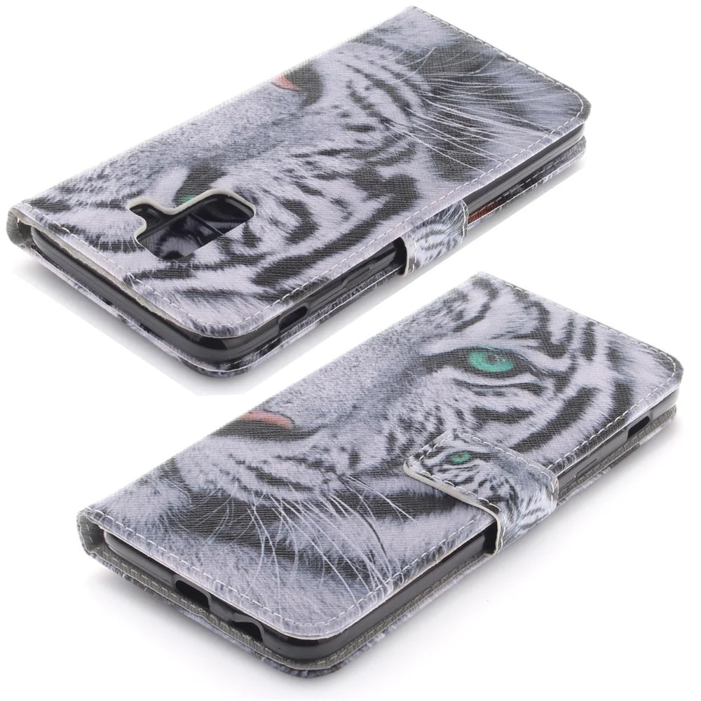 Printing Pattern Leather Wallet Mobile Phone Case for Samsung Galaxy A6+ (2018) / A9 Star Lite - Tiger with Green Eye - 4