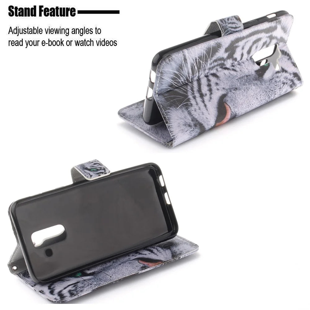 Printing Pattern Leather Wallet Mobile Phone Case for Samsung Galaxy A6+ (2018) / A9 Star Lite - Tiger with Green Eye - 5