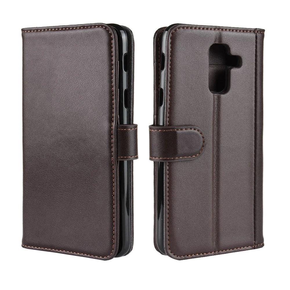 For Samsung Galaxy A6+ (2018) Phone Cases Genuine Split Leather Wallet Mobile Cover Stand - 2