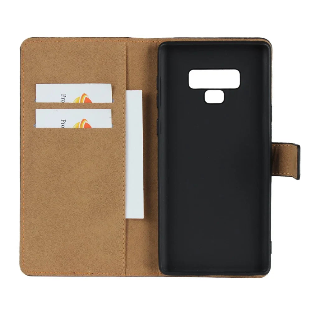 Genuine Leather Wallet Stand Phone Case for Samsung Galaxy Note 9 - Black - 4