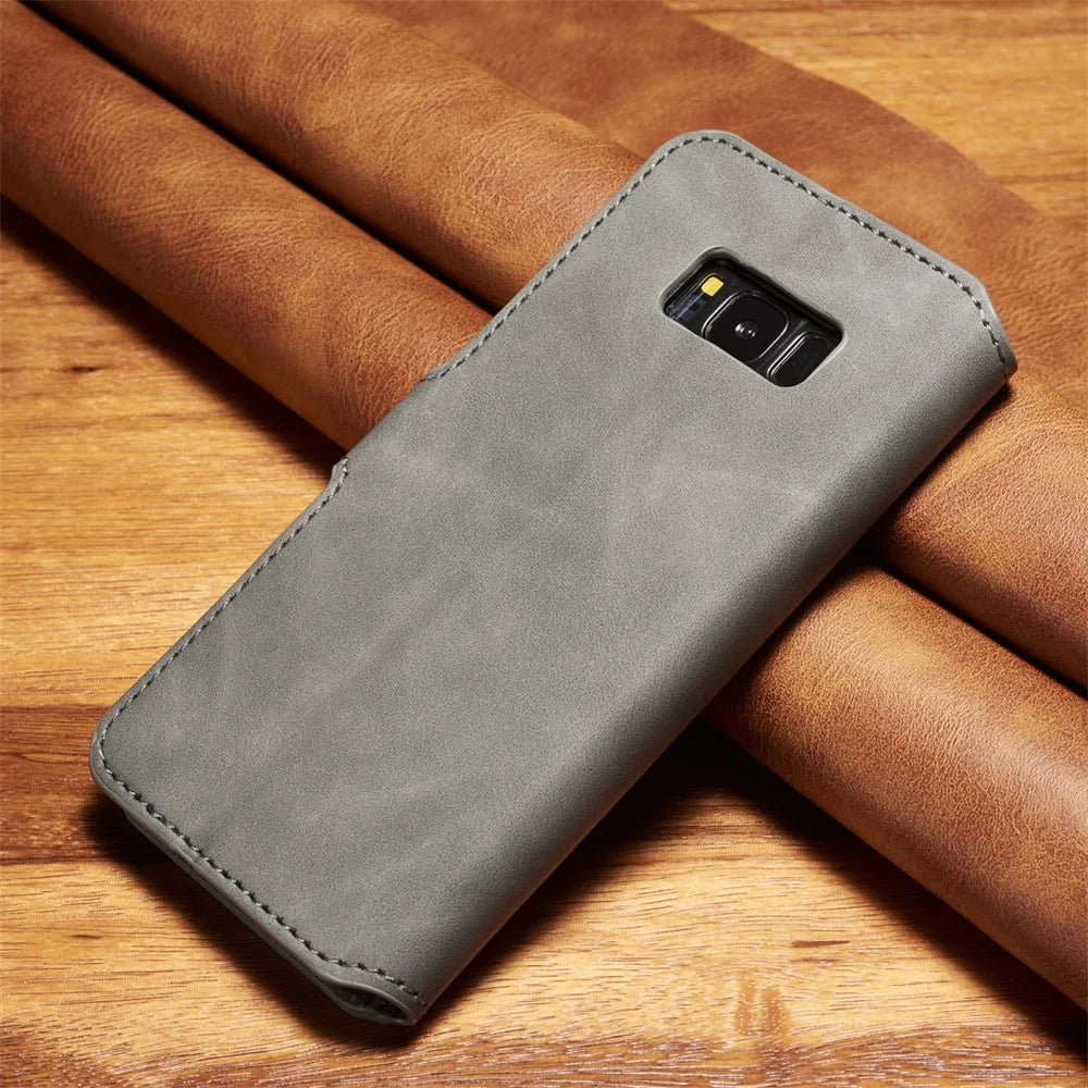 DG.MING Retro Style Leather Wallet Stand Case for Samsung Galaxy S8 Plus SM-G955 - Grey - 2