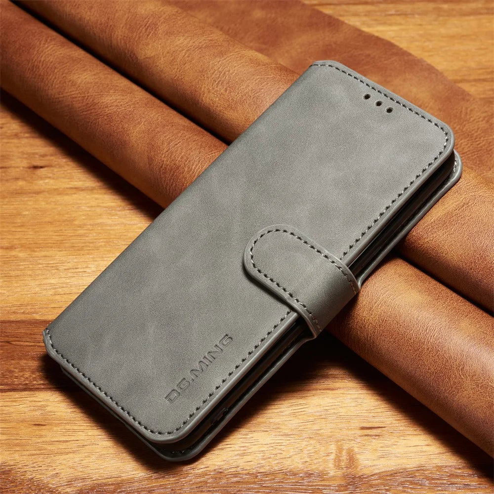 DG.MING for Samsung Galaxy S8 SM-G950 Leather Case, Retro Style | Wallet | Stand - Grey - 1