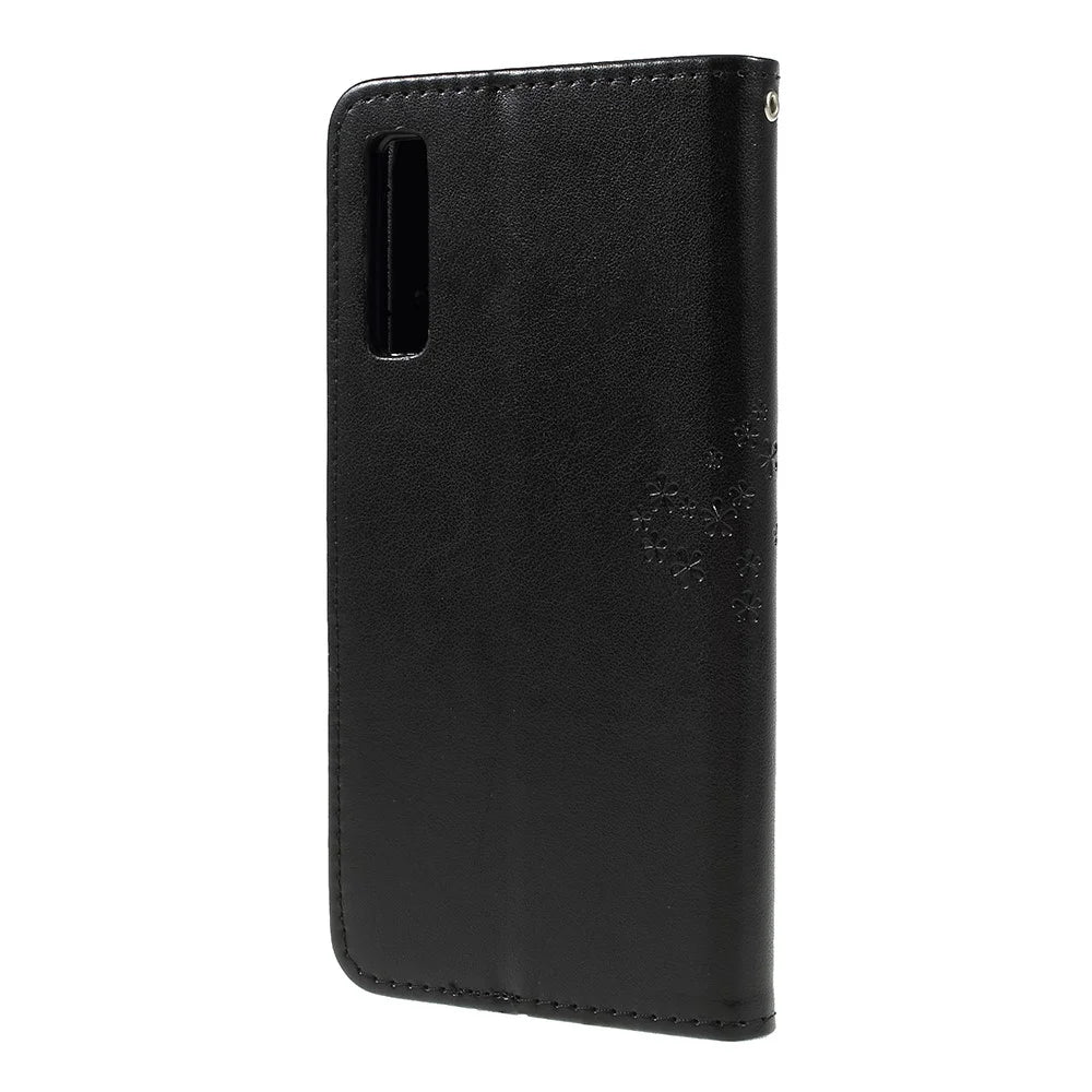 Imprint Tree Owl Magnetic Wallet PU Leather Cover with Stand for Samsung Galaxy A7 (2018) - Black - 2