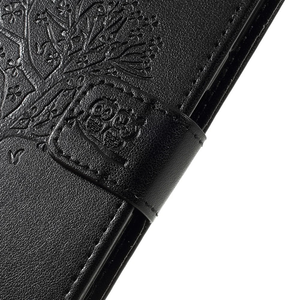 Imprint Tree Owl Magnetic Wallet PU Leather Cover with Stand for Samsung Galaxy A7 (2018) - Black - 4