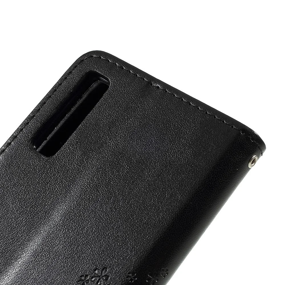 Imprint Tree Owl Magnetic Wallet PU Leather Cover with Stand for Samsung Galaxy A7 (2018) - Black - 5