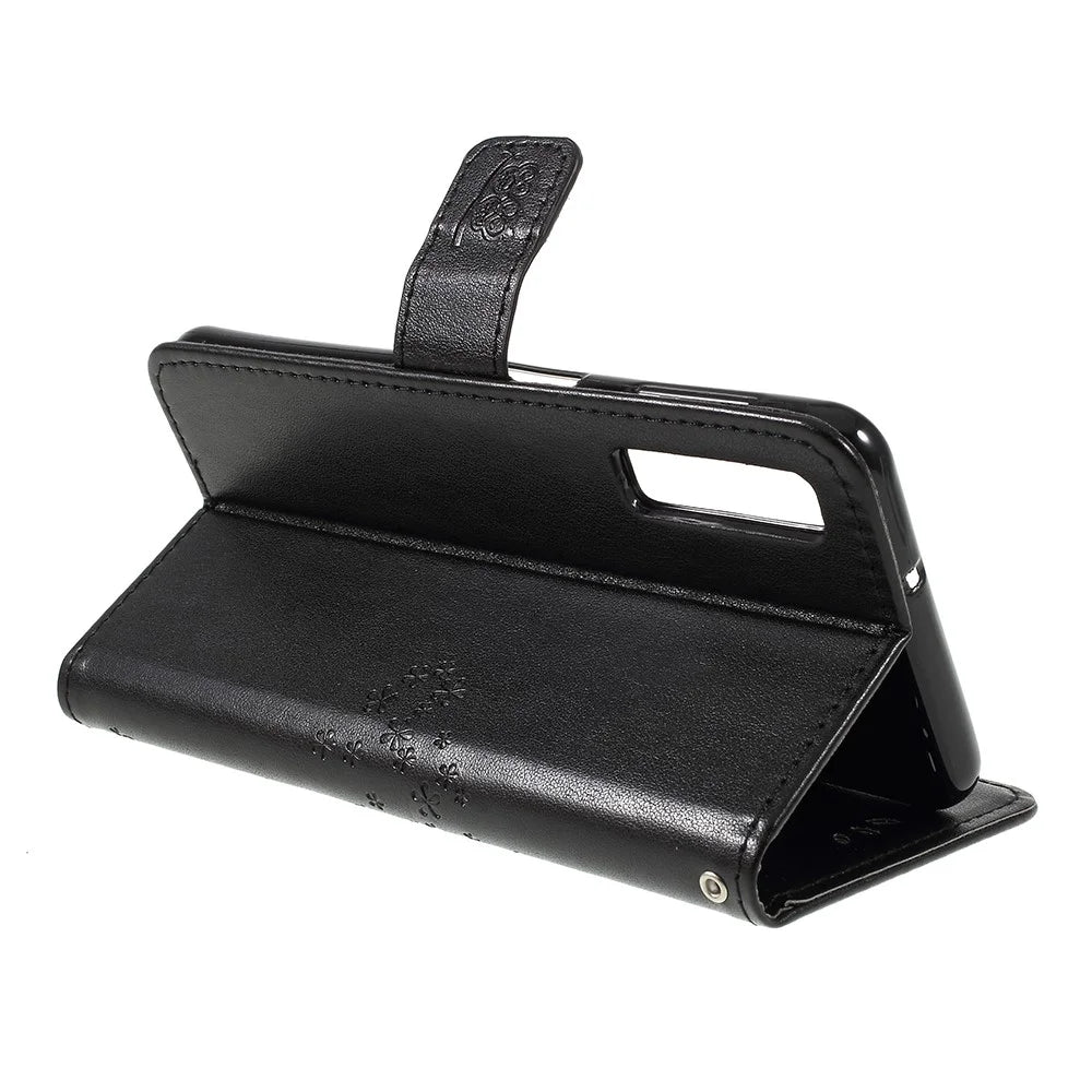 Imprint Tree Owl Magnetic Wallet PU Leather Cover with Stand for Samsung Galaxy A7 (2018) - Black - 7