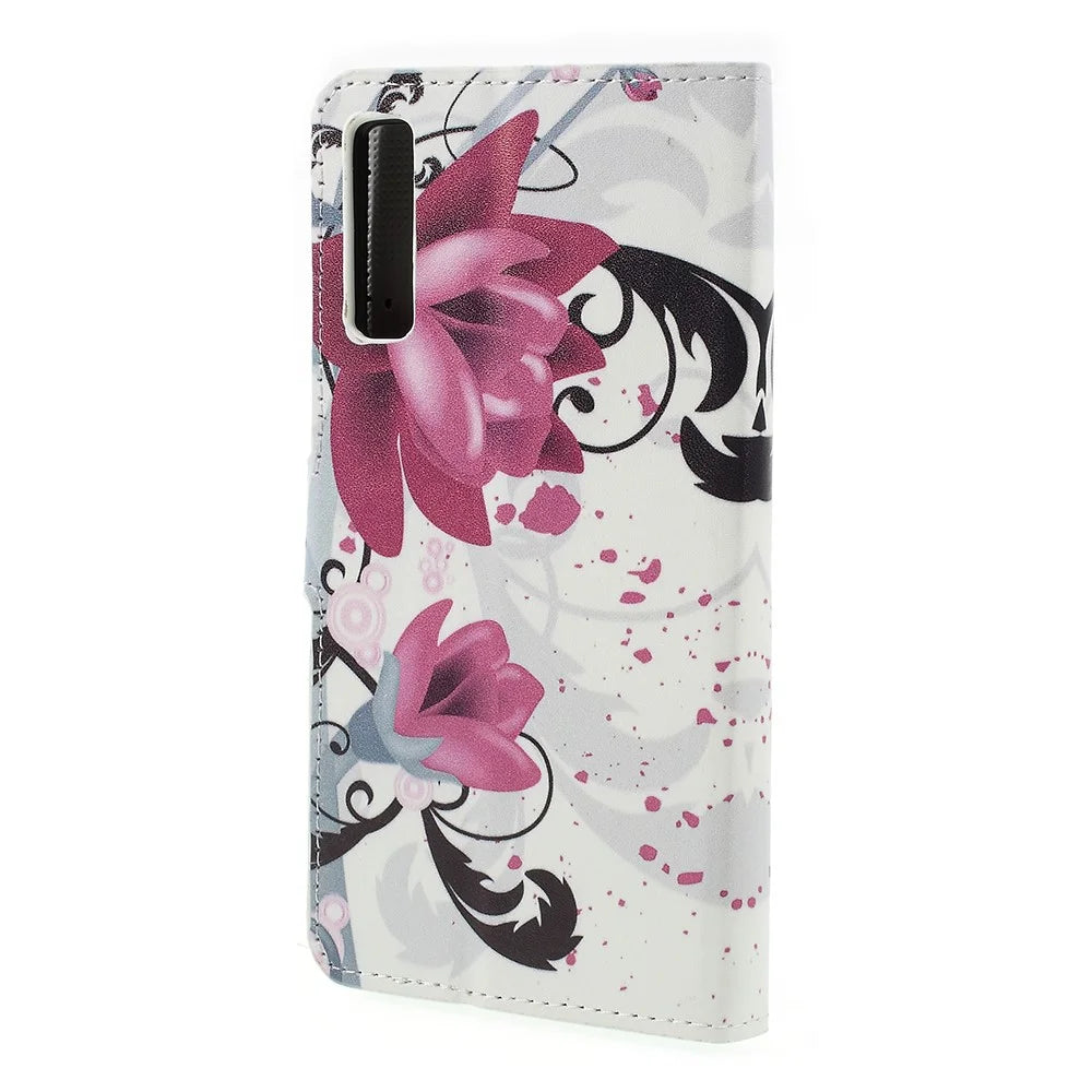 Pattern Printing PU Leather Magnetic Wallet Stand Case for Samsung Galaxy A7 (2018) - Purple Flower - 2