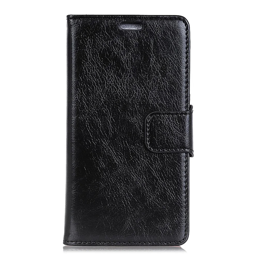Protective Phone Case for Samsung Galaxy A7 (2018) Nappa Texture Split Leather Flip Folio Cover Shockproof Phone Shell with Stand Wallet - Black - 2