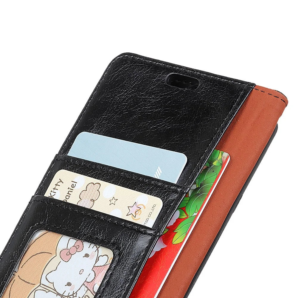 Protective Phone Case for Samsung Galaxy A7 (2018) Nappa Texture Split Leather Flip Folio Cover Shockproof Phone Shell with Stand Wallet - Black - 3
