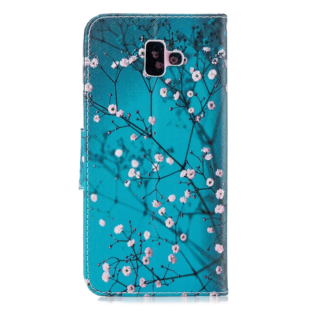 Pattern Printing Wallet Leather Folio Cover for Samsung Galaxy J6+ / J6 Prime - Wintersweet - 3