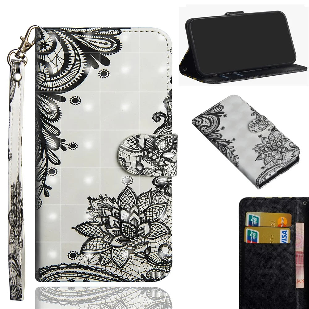 [Light Spot Decor] Pattern Leather Wallet Mobile Shell for Samsung Galaxy J6 Plus / J6 Prime - Lace Flower - 1