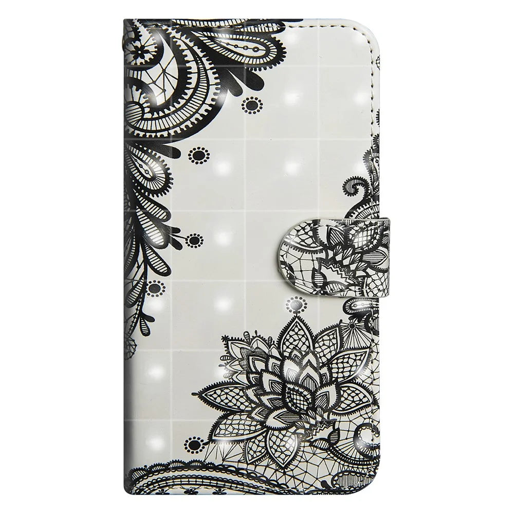[Light Spot Decor] Pattern Leather Wallet Mobile Shell for Samsung Galaxy J6 Plus / J6 Prime - Lace Flower - 2