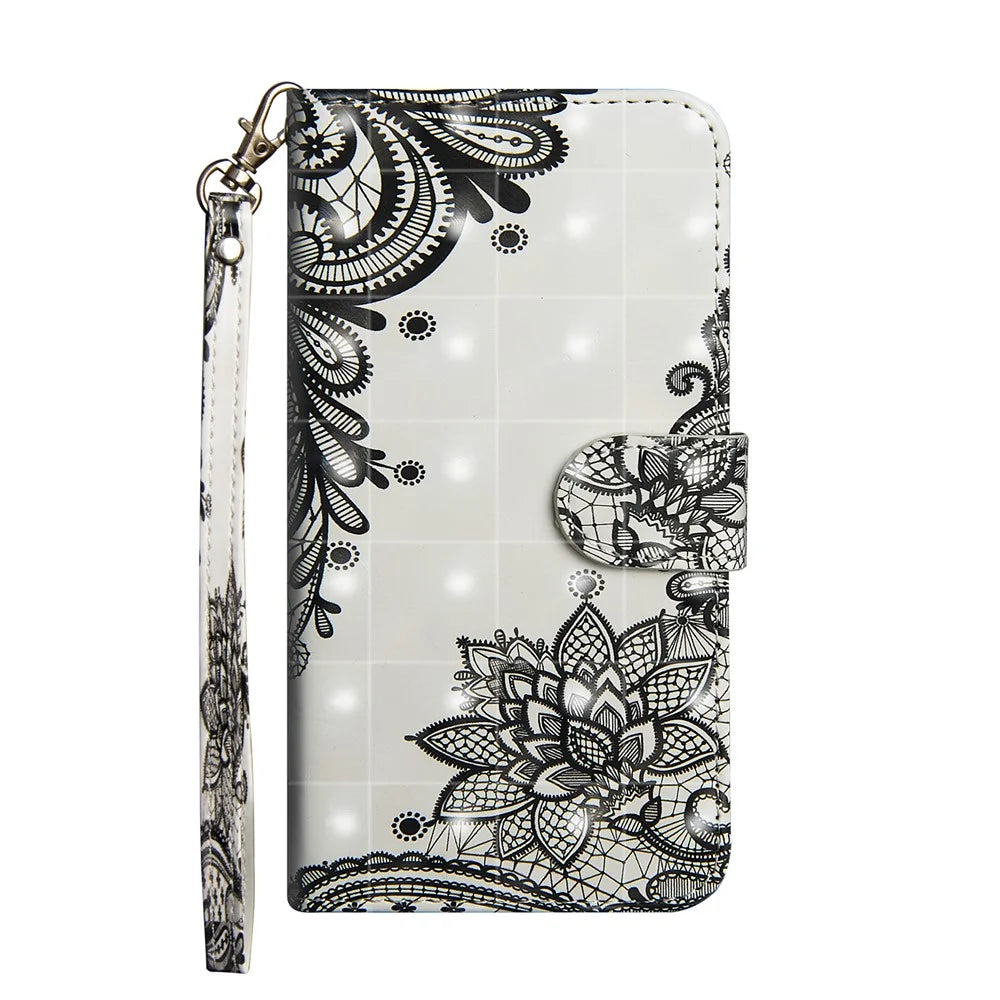 [Light Spot Decor] Pattern Leather Wallet Mobile Shell for Samsung Galaxy J6 Plus / J6 Prime - Lace Flower - 3