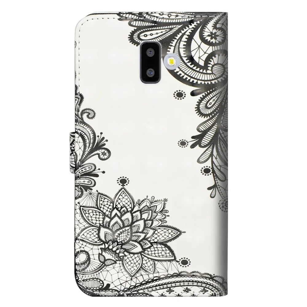 [Light Spot Decor] Pattern Leather Wallet Mobile Shell for Samsung Galaxy J6 Plus / J6 Prime - Lace Flower - 5