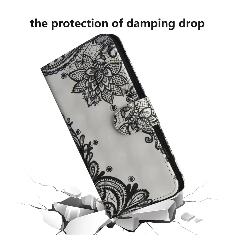 [Light Spot Decor] Pattern Leather Wallet Mobile Shell for Samsung Galaxy J6 Plus / J6 Prime - Lace Flower - 6