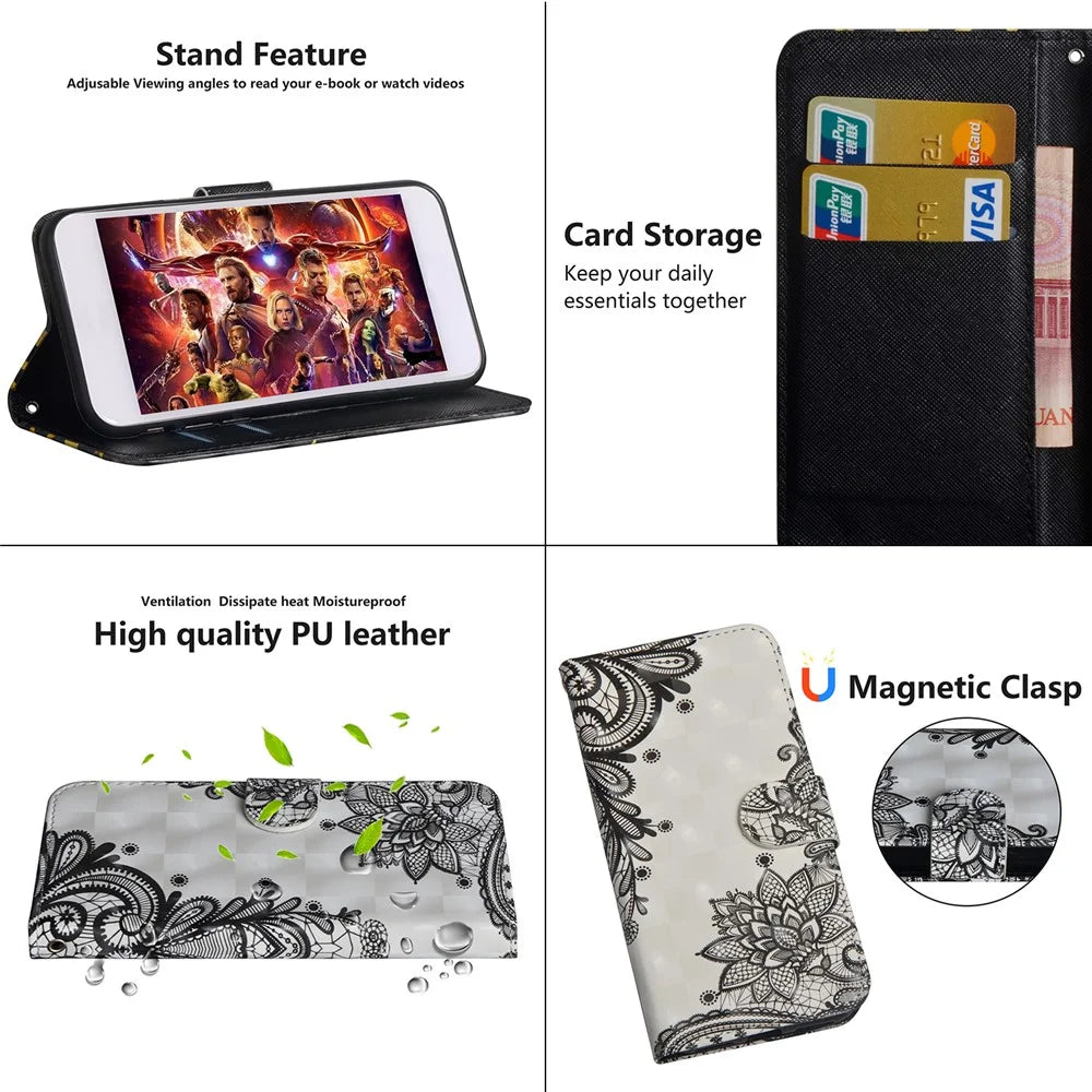 [Light Spot Decor] Pattern Leather Wallet Mobile Shell for Samsung Galaxy J6 Plus / J6 Prime - Lace Flower - 7